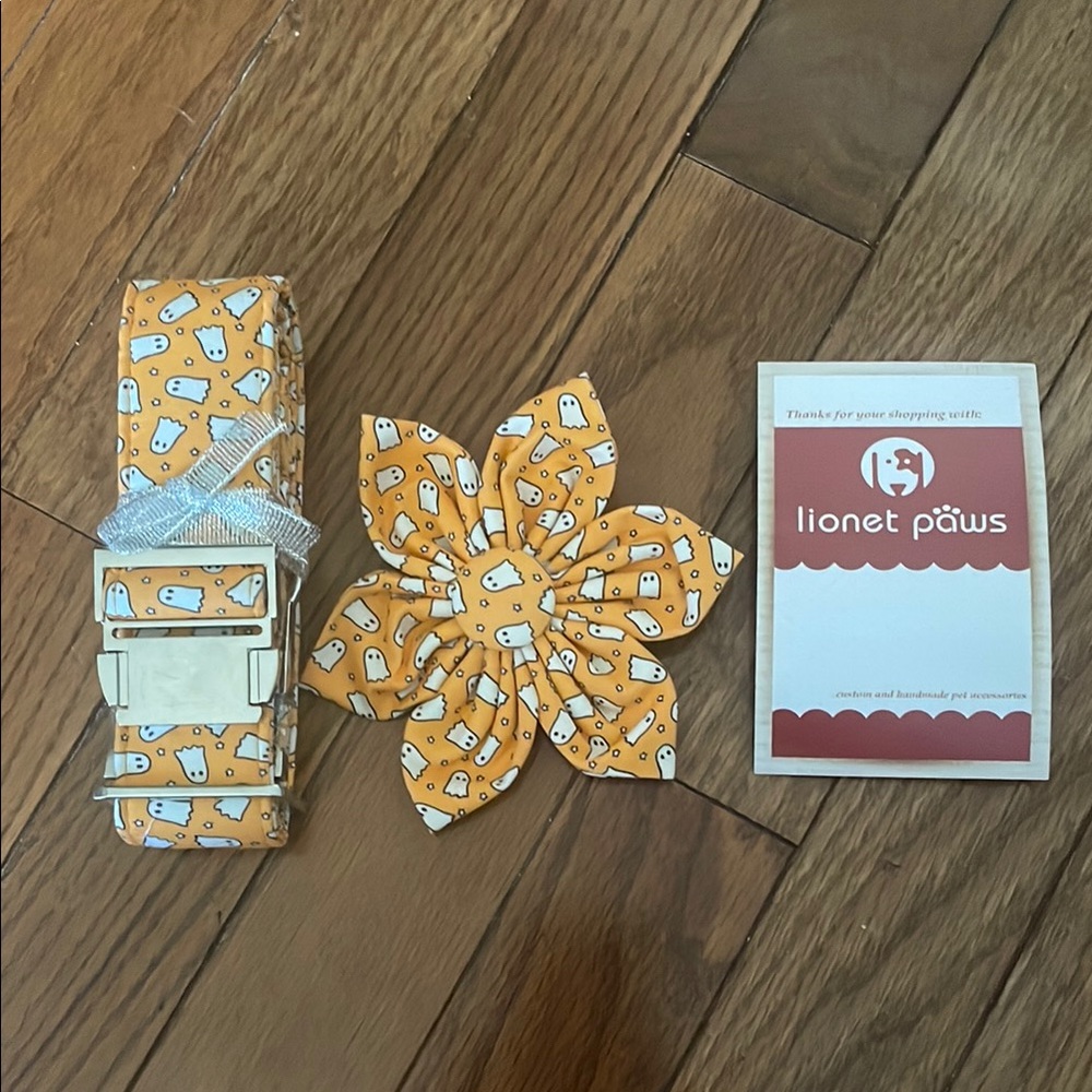 Lionet Paws Orange Dog Collar and Bow Set